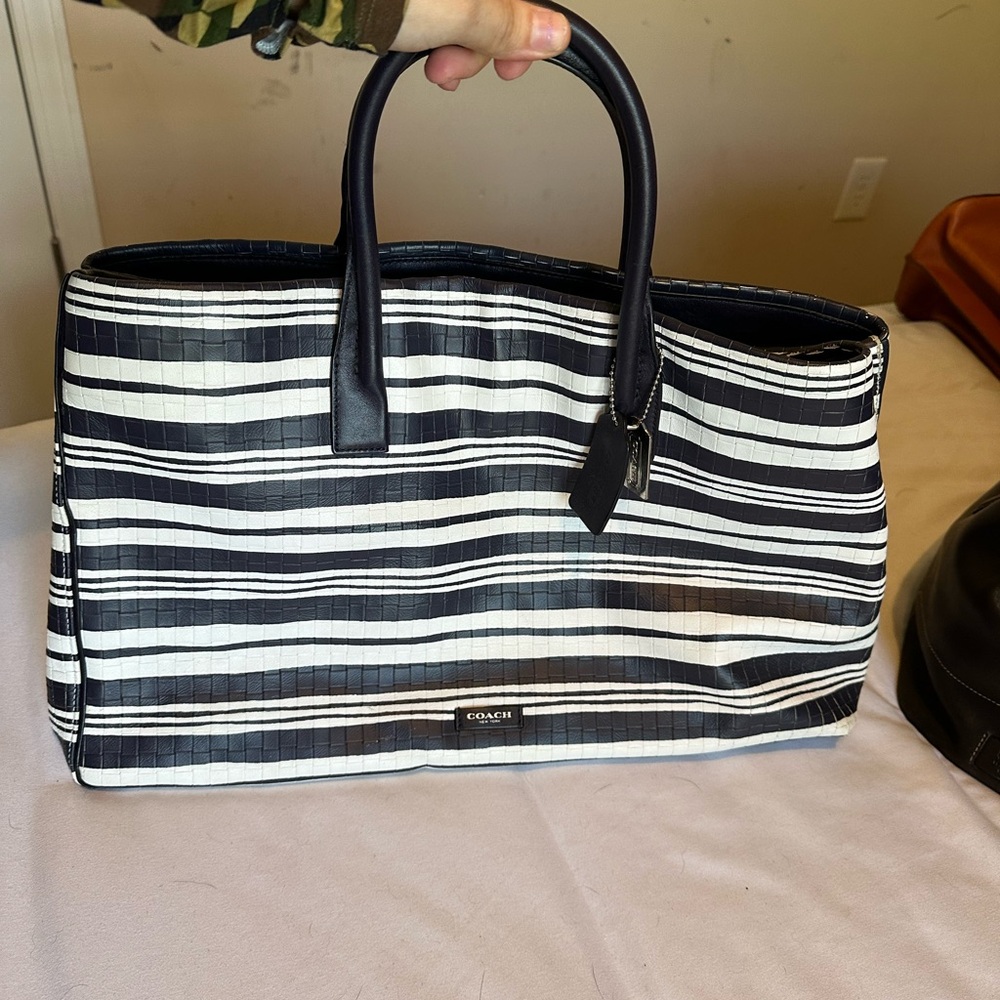 Coach Black and White Striped Duffel Bag